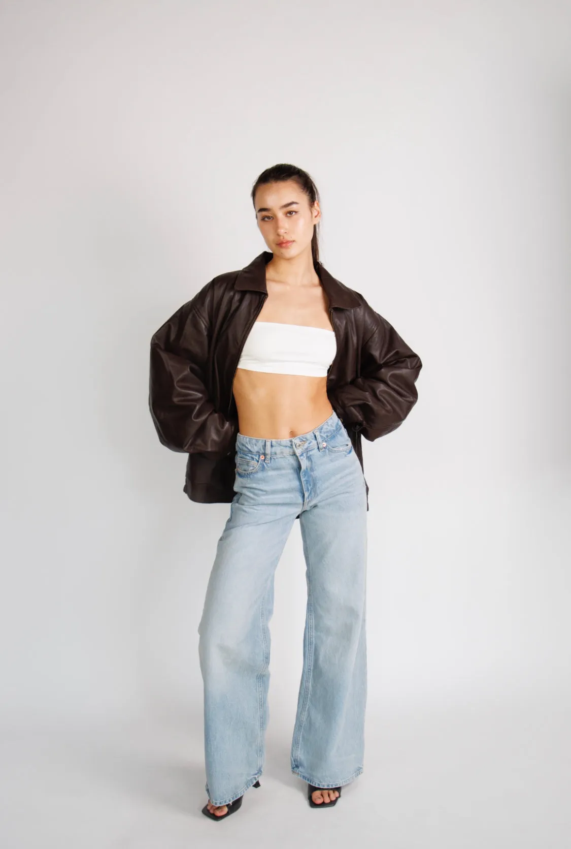 Reiss 90’s Oversized Brown Leather Jacket
