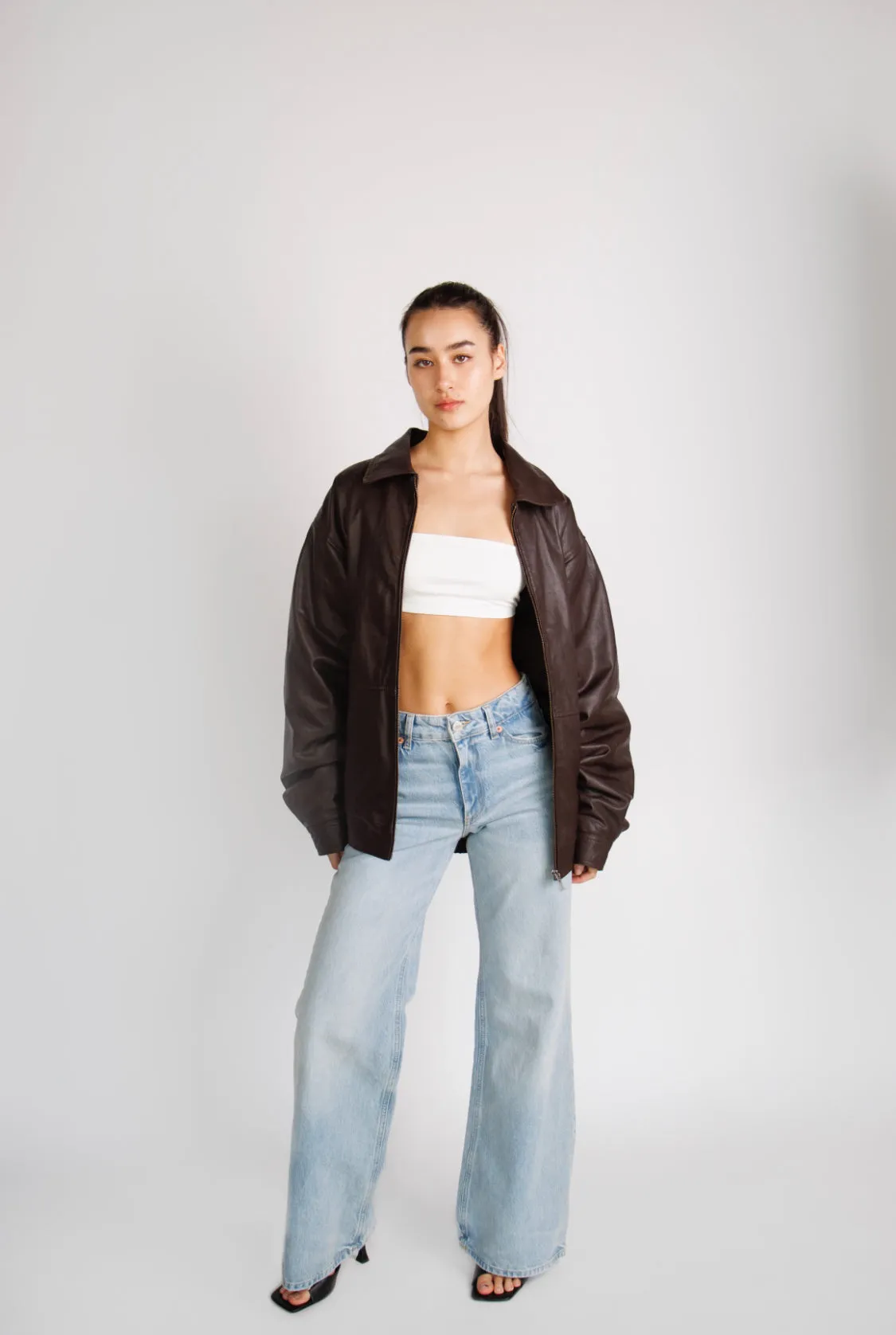Reiss 90’s Oversized Brown Leather Jacket