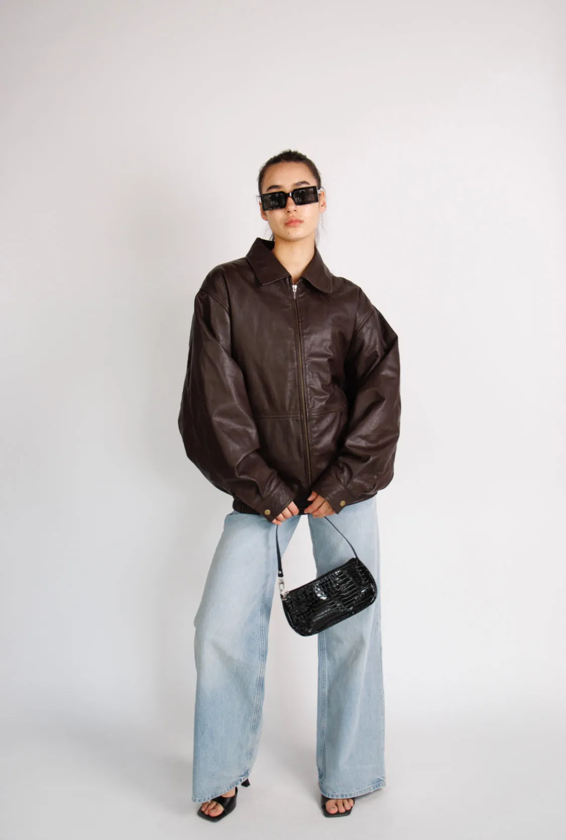 Reiss 90’s Oversized Brown Leather Jacket