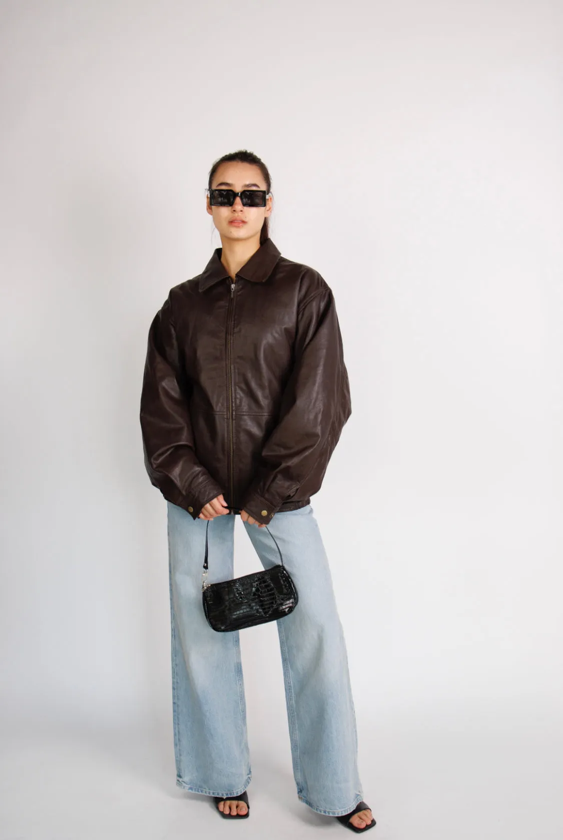 Reiss 90’s Oversized Brown Leather Jacket