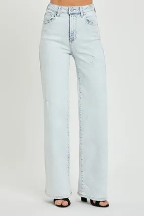 RISEN WIDE LEG ACID WASH JEANS