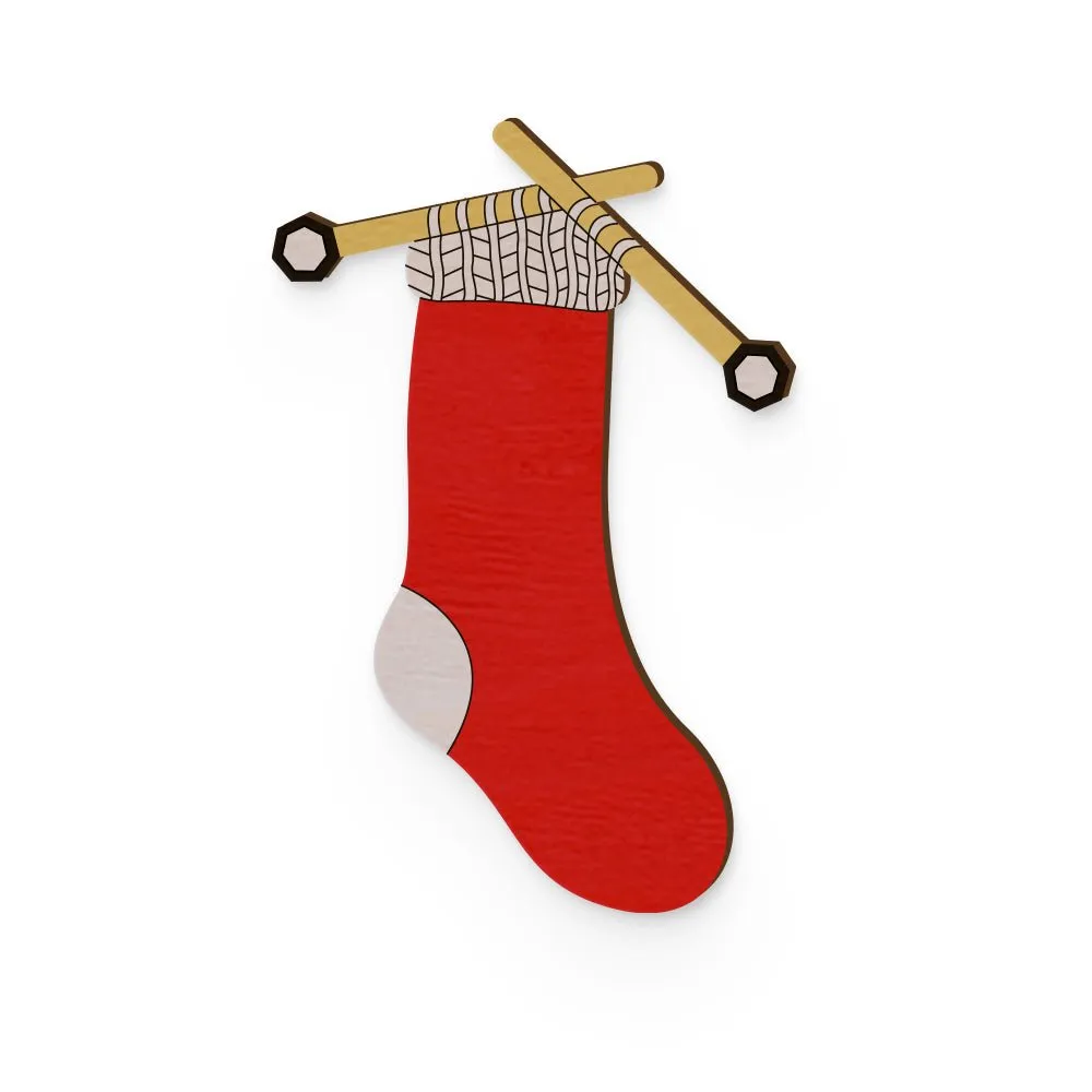 Stocking Hand Painted Wooden Pin