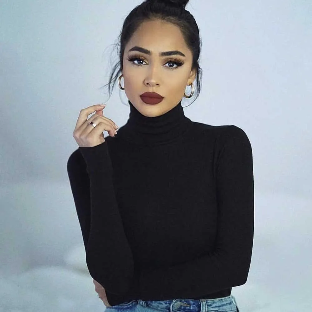 The Rock Turtleneck Autumn and Winter Threaded Cotton Turtleneck Bottoming Shirt Stretch One-Piece Long Sleeves T-shirt