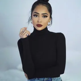 The Rock Turtleneck Autumn and Winter Threaded Cotton Turtleneck Bottoming Shirt Stretch One-Piece Long Sleeves T-shirt