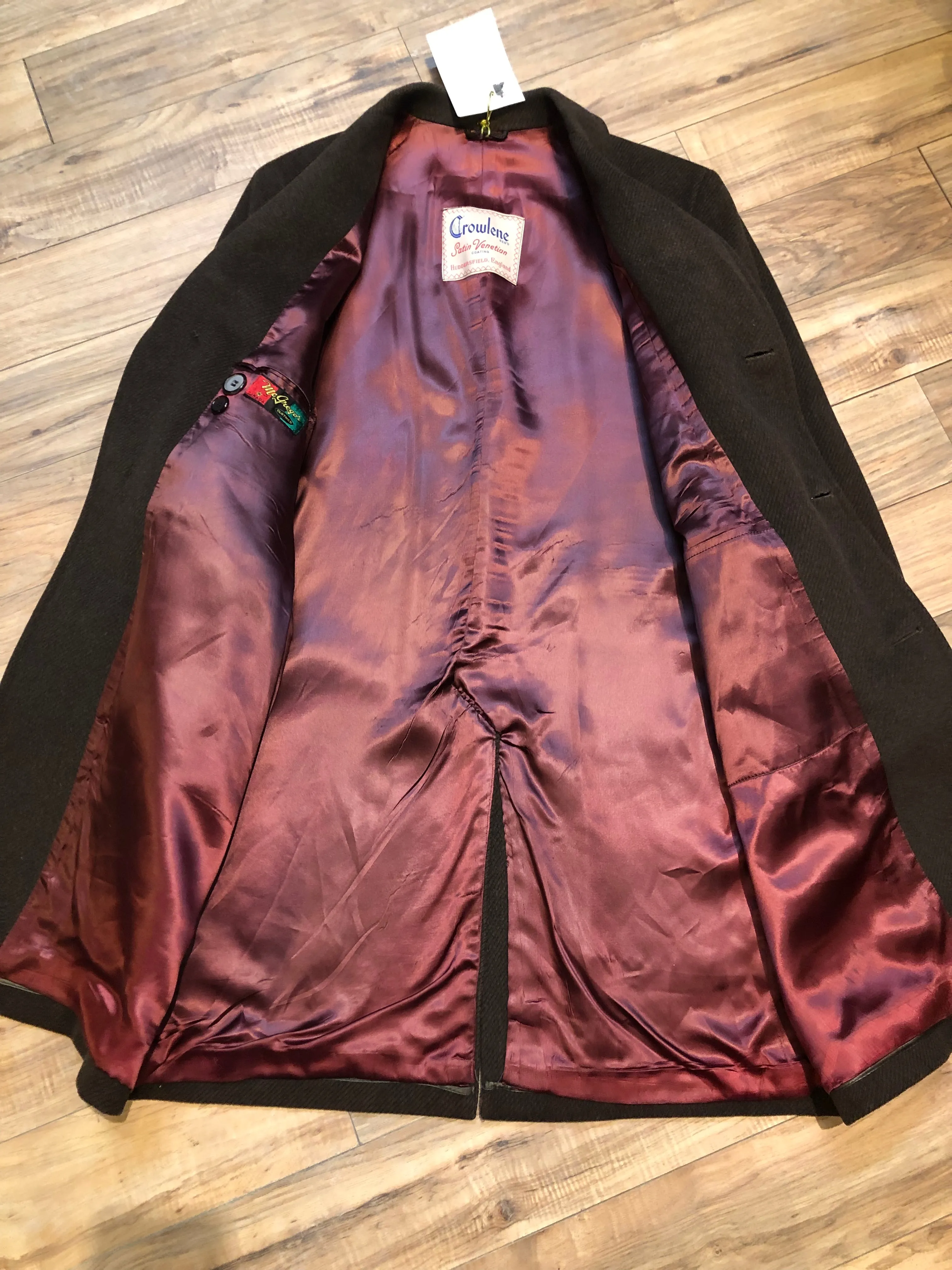 Vintage Crowlene Overcoat, Union Made in Canada, Chest 46”