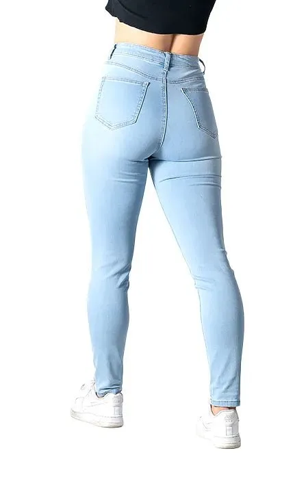 Wakee Light Blue High Rise Long Length Jeans