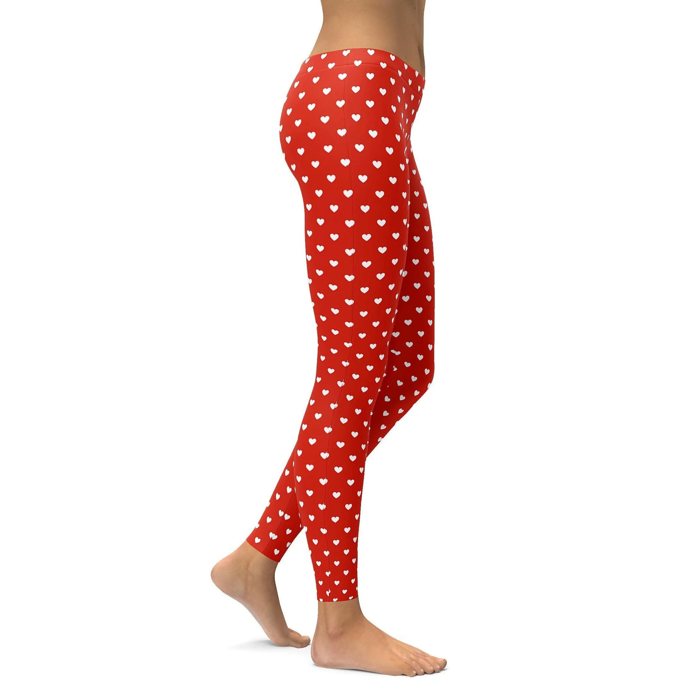 White Mini Hearts Red Leggings