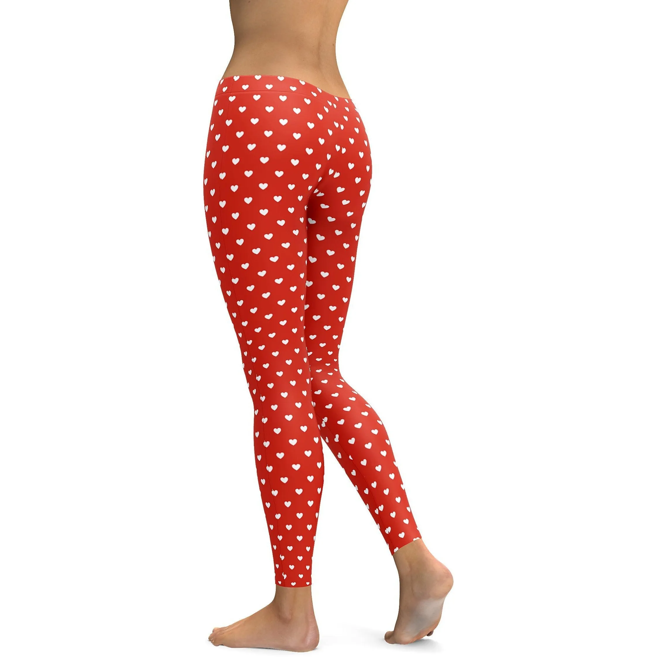 White Mini Hearts Red Leggings